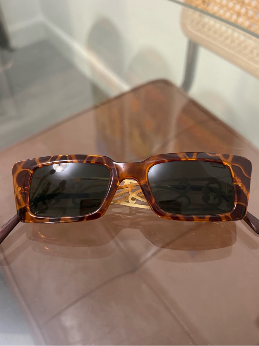 Vintage Tortoiseshell Rectangular Sunglasses - Dark Lenses